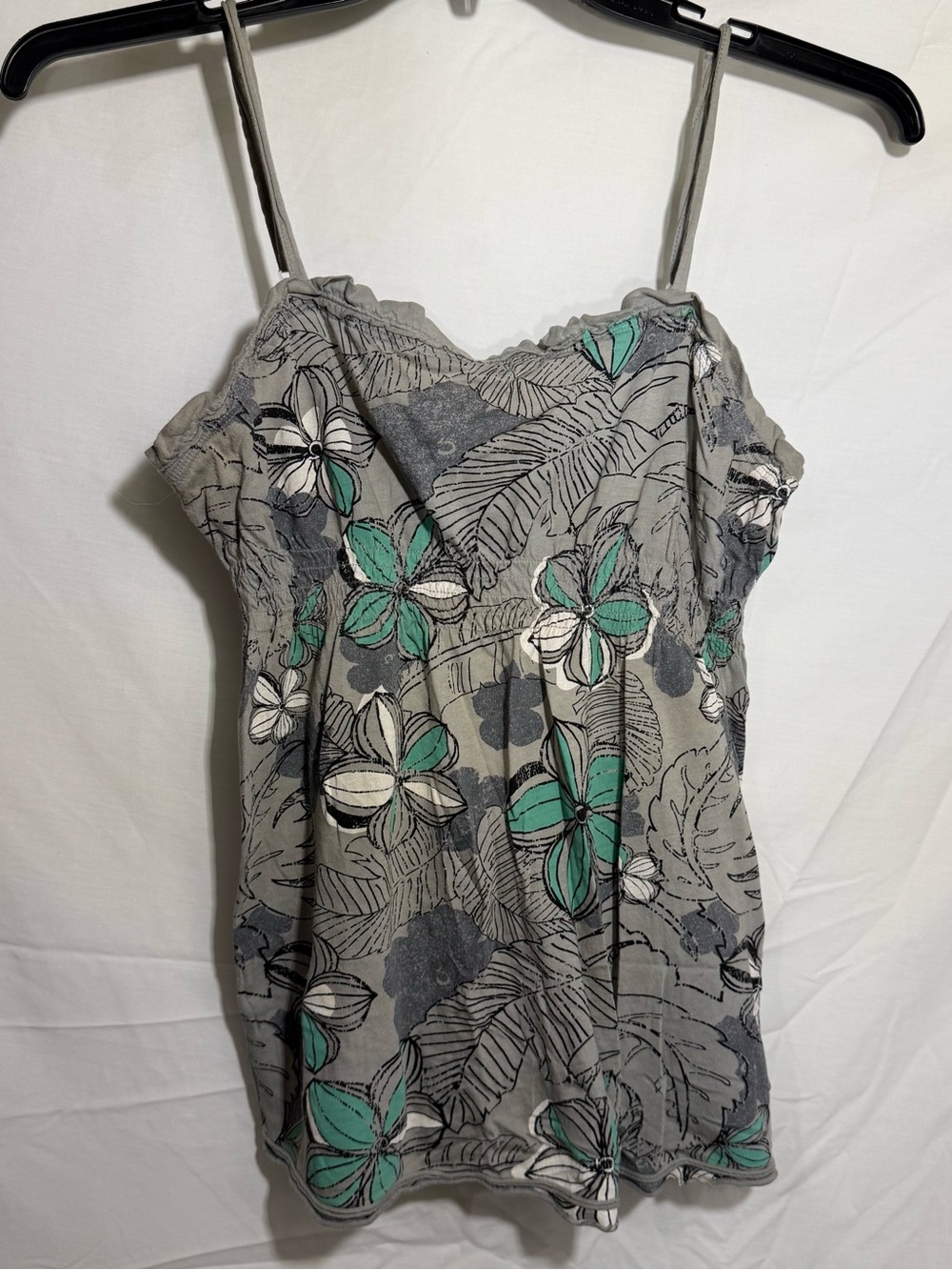 Y2K Arizona Jean Company Gray Tank Mint/Green Floral Accents Size Large (Jrs)